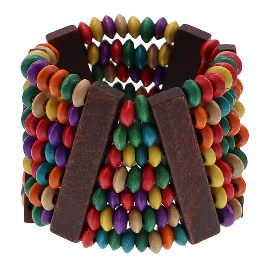 Multicolor Wooden Bead Stretch Bracelet