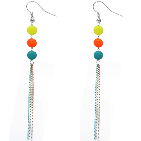 Multicolor Glossy Triple Beaded Chain Earrings