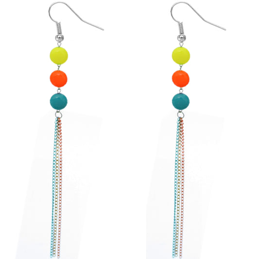 Multicolor Glossy Triple Beaded Chain Earrings
