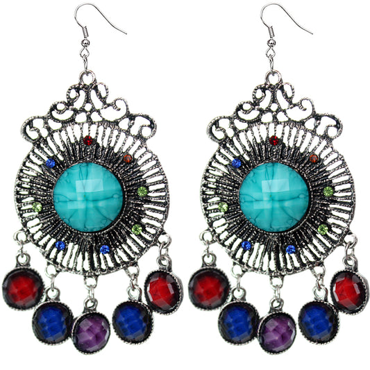 Multi-Color Round Faceted Beaded Chandelier Earrings