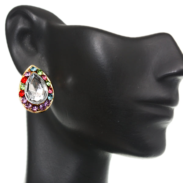 Clear Multicolor Teardrop Gemstone Post Earrings