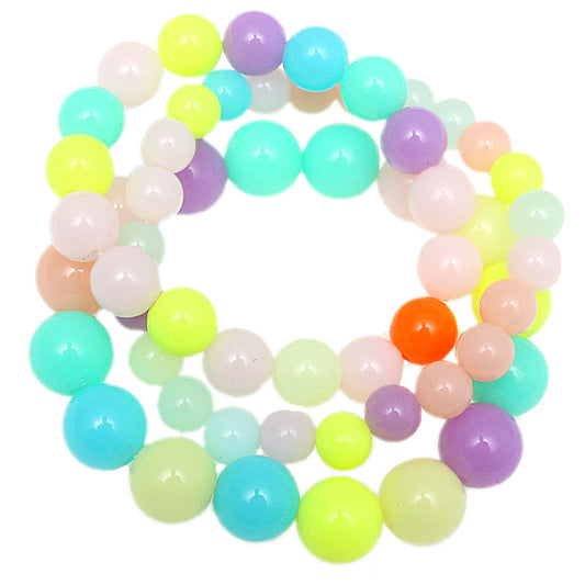 Multicolor Glossy Beaded Stretch Elastic Bracelet Set