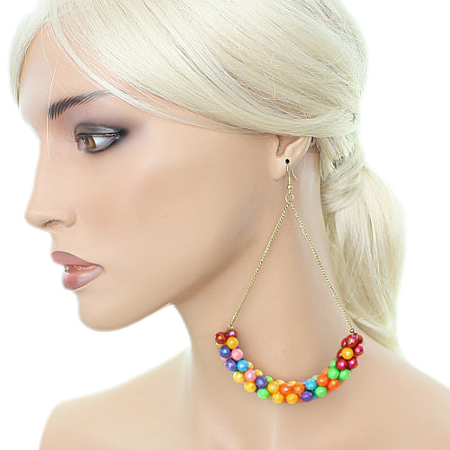 Multicolor Beaded Iridescent Drop Chain Earrings