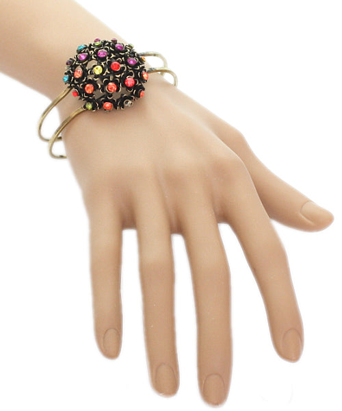 Multicolor Iridescent Flower Bouquet Hinged Bracelet