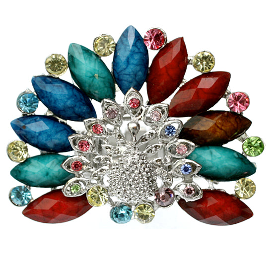 Blue Multicolor Rhinestone Peacock Stretch Ring