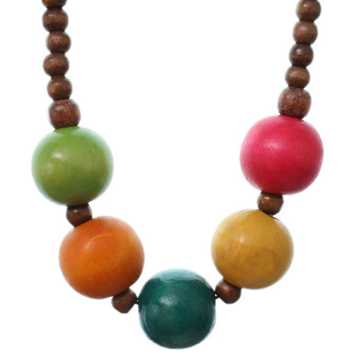 Multicolor Wooden Beaded Stretch Necklace Set