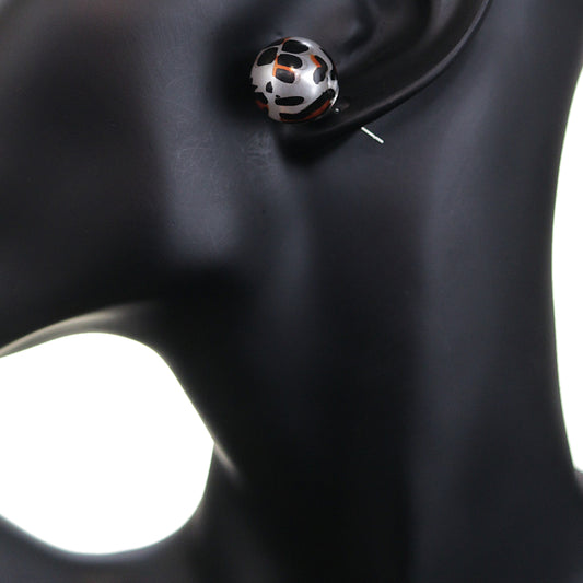 Brown Silver Cheetah Print Stud Earrings