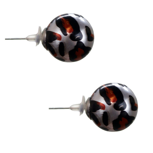 Brown Silver Cheetah Print Stud Earrings
