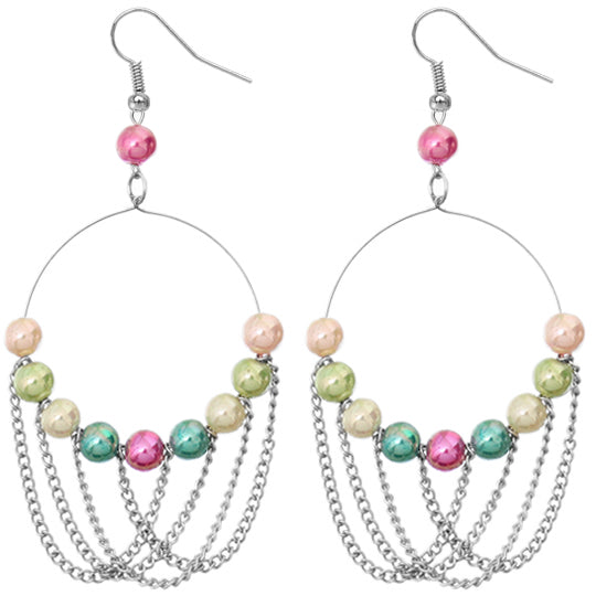 Multicolor Beaded Intertwined Chain Hoop Earrings