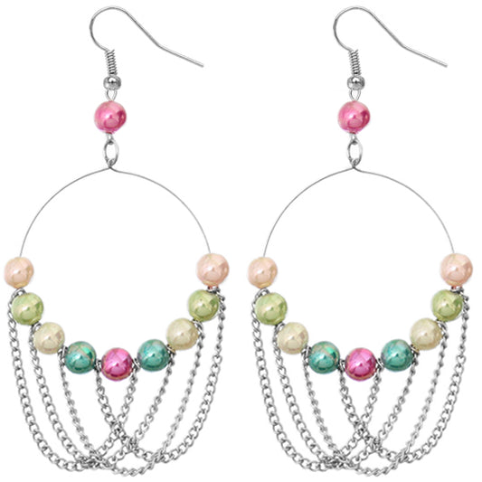 Multicolor Beaded Intertwined Chain Hoop Earrings