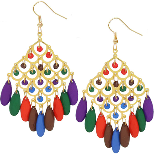 Multicolor Beaded Dangle Chandelier Earrings