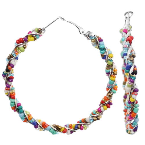 Multicolor Intertwined Beaded Hoop Earrings