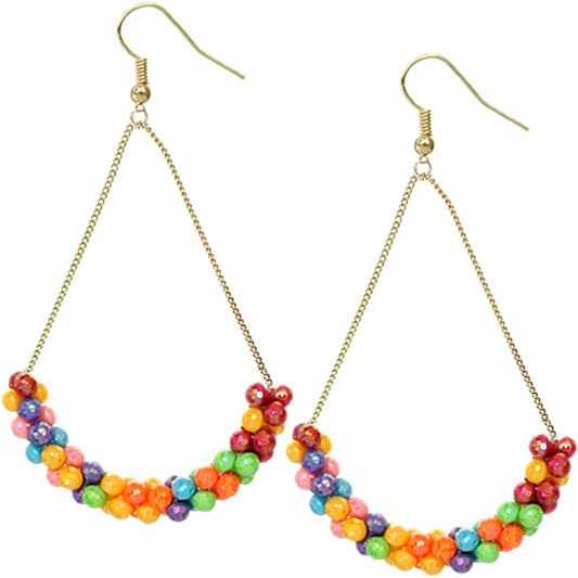 Multicolor Beaded Iridescent Drop Chain Earrings