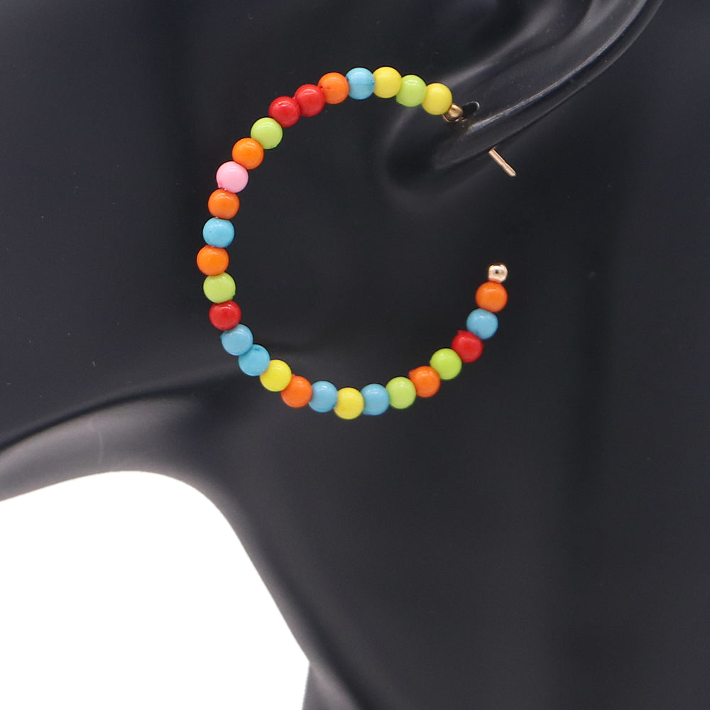 Multicolor Beaded Mini Hoop Earrings
