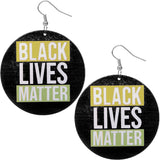 Multicolor Wooden Black Lives Matter Round Earrings