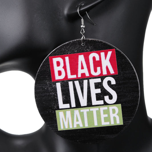 Multicolor Wooden Black Lives Matter Round Earrings
