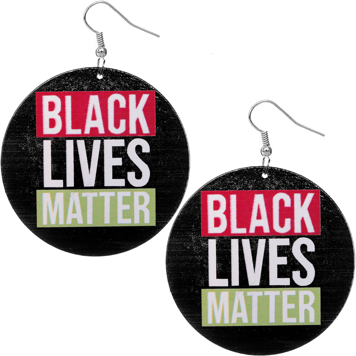 Multicolor Wooden Black Lives Matter Round Earrings