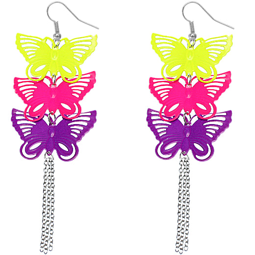 Multicolor Cascade Butterfly Chain Earrings
