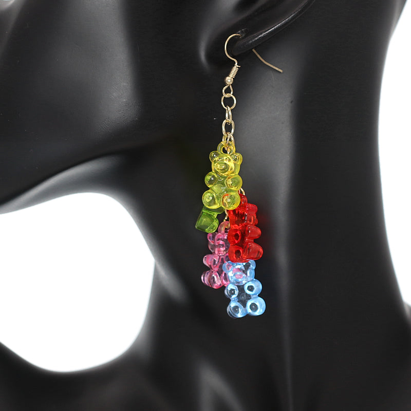 Multicolor Cascade Gummy Bear Drop Chain Earrings