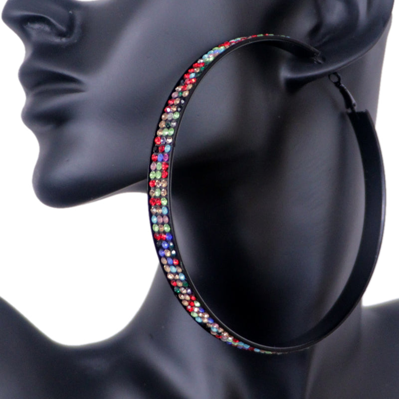 Multicolor Extra Large Rhinestone Hoop Earrings
