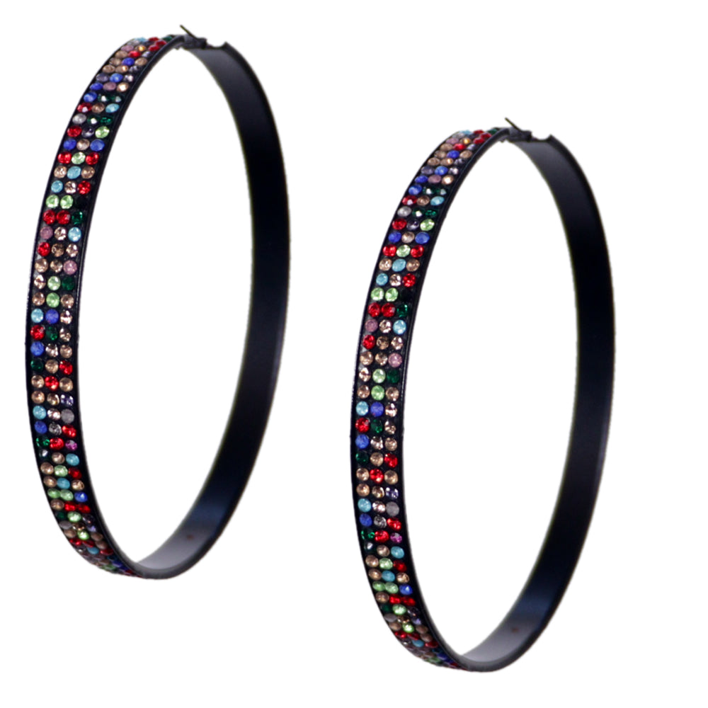 Multicolor Extra Large Rhinestone Hoop Earrings