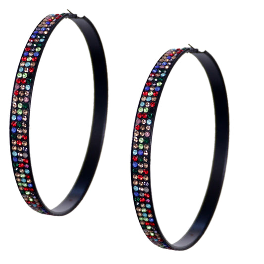 Multicolor Extra Large Rhinestone Hoop Earrings