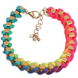 Multicolor Fabric Twisted Metal Clasp Bracelet