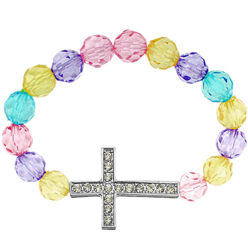 Multicolor Faceted Gemstone Cross Stretch Bracelet
