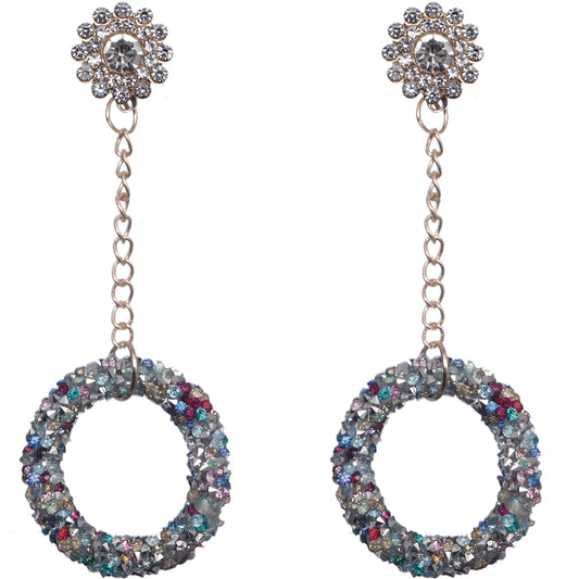Silver Multicolor Crystal Confetti Drop Chain Earrings