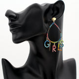 Multicolor CZ Girls Word Teardrop Earrings