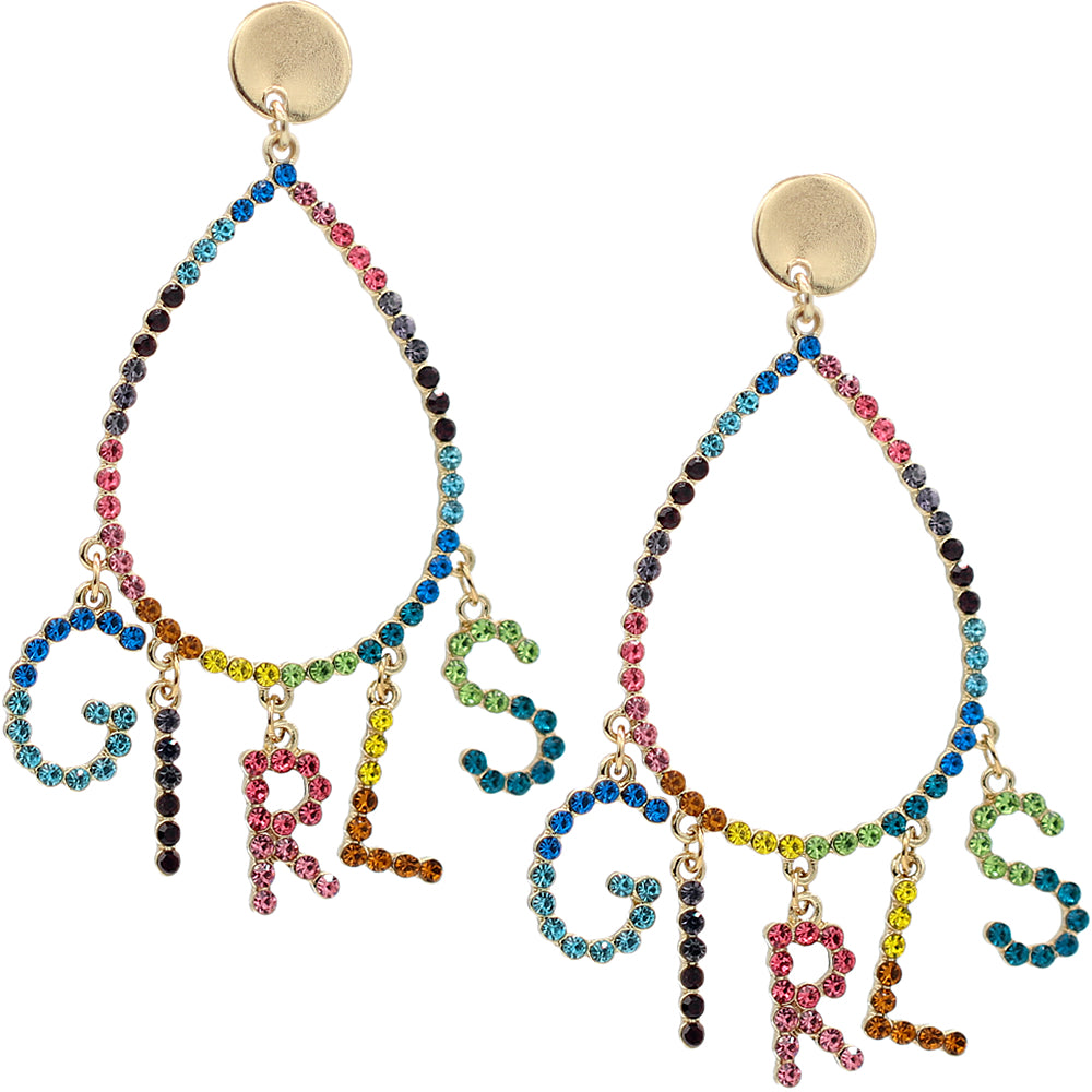 Multicolor CZ Girls Word Teardrop Earrings