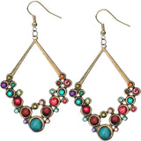 Multicolor Gold Beaded Open Triangle Rhinestone Earrings