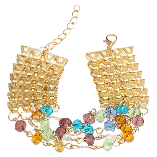 Multicolor Goldtone Beaded Chain Link Bracelet