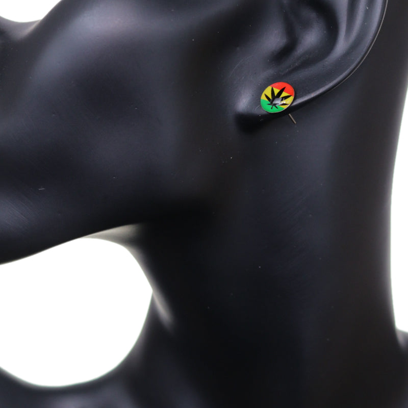 Multicolor Rasta Marijuana Weed Leaf Mini Stud Earrings