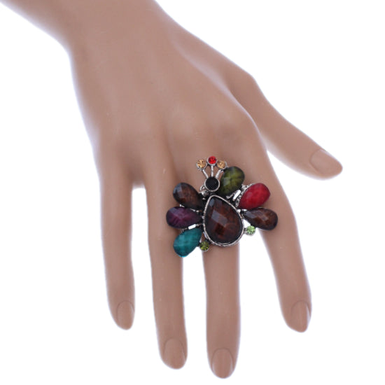 Multicolor Large Beaded Peacock Adjustable Ring