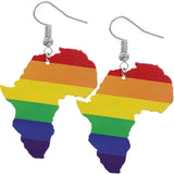 Multicolor Rainbow Africa Map Wooden Earrings