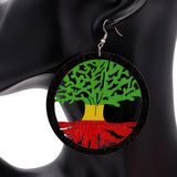 Rasta Multicolor Tree of Life Wooden Earrings