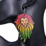 Multicolor Rasta Lion Face Wooden Earrings