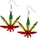 Multicolor Rasta Marijuana Leaf Plant Wooden Earrings