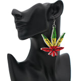 Multicolor Rasta Marijuana Leaf Plant Wooden Earrings