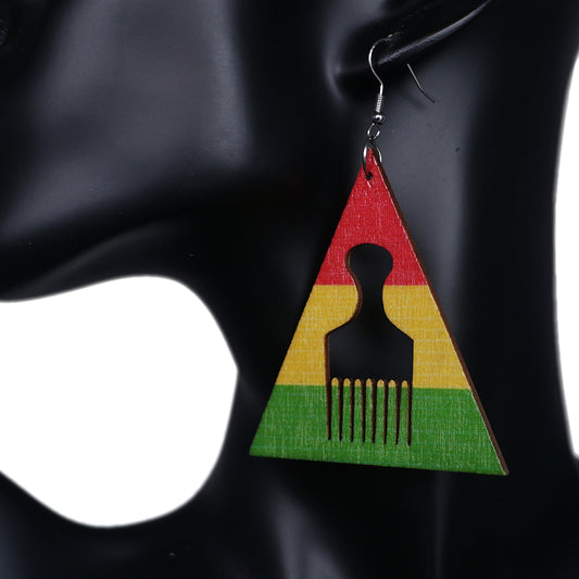 Red Multicolor Triangle Hair Pick Rasta Earrings