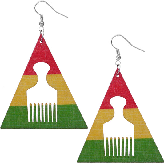 Red Multicolor Triangle Hair Pick Rasta Earrings