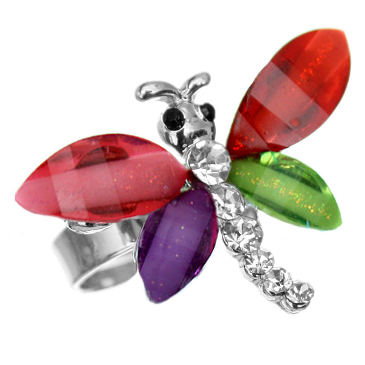 Multicolor Rhinestone Mini Butterfly Adjustable Ring