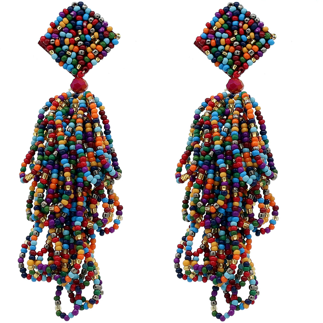 Multicolor Seed Bead Statement Earrings