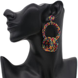 Yellow Multicolor Seed Beaded Hoop Earrings