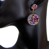 Multicolor Seed Bead Round Flat Disc Earrings