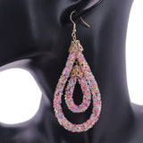 Pink Multicolor Sequin Confetti Double Teardrop Hoop Earrings