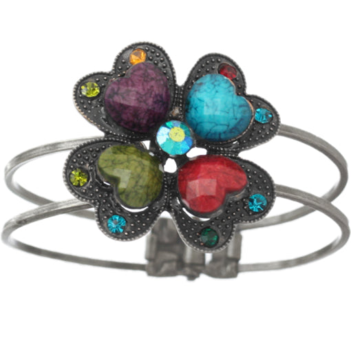 Multicolor Heart Rhinestone Bead Hinged Bracelet