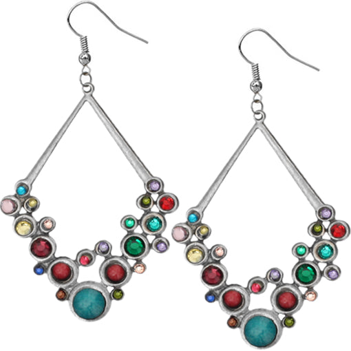 Multicolor Beaded Open Triangle Rhinestone Earrings