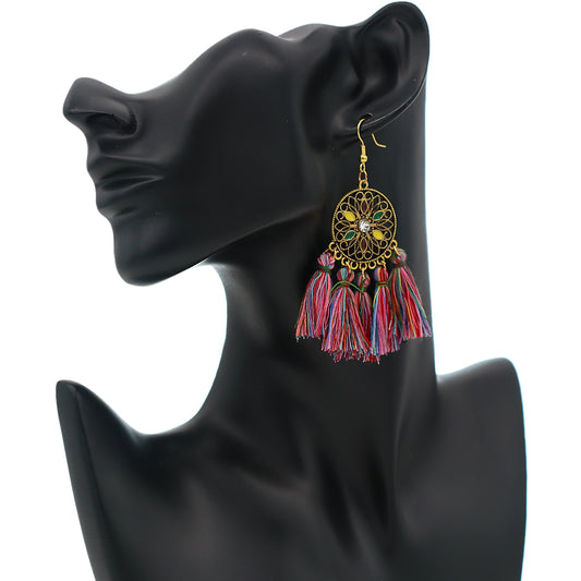 Multicolor Tassel Fringe Mandala Dangle Earrings